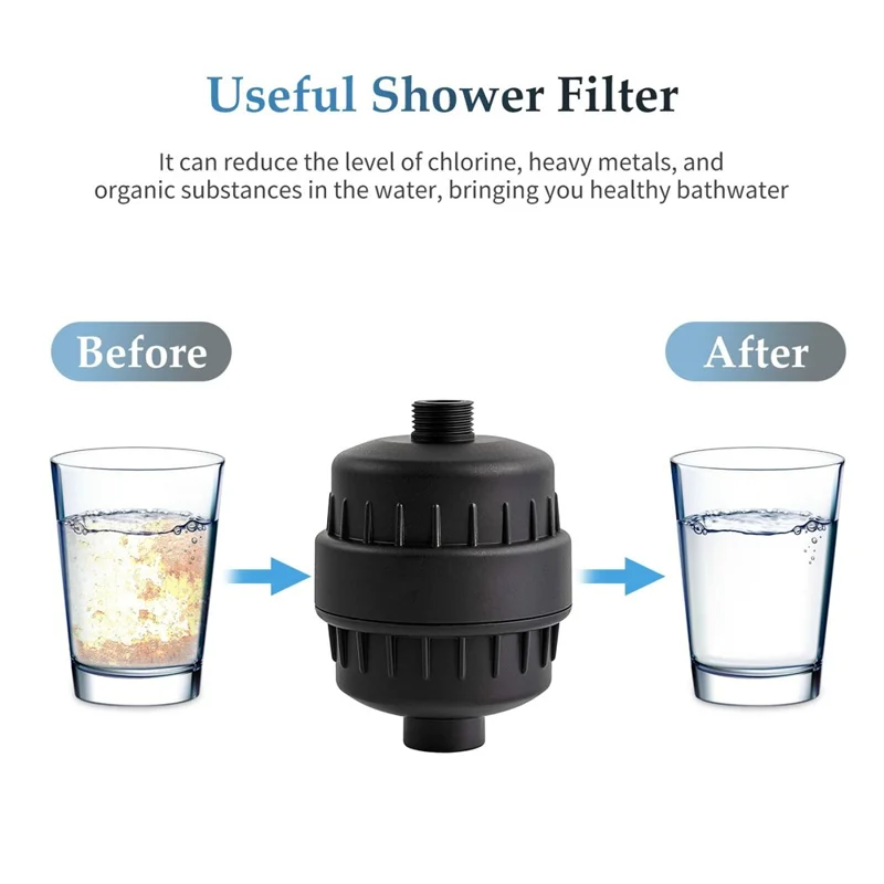 Filtro doccia a 15 strati Purificatore d'acqua per bagno di casa Prefiltro per soffione della doccia, Nero