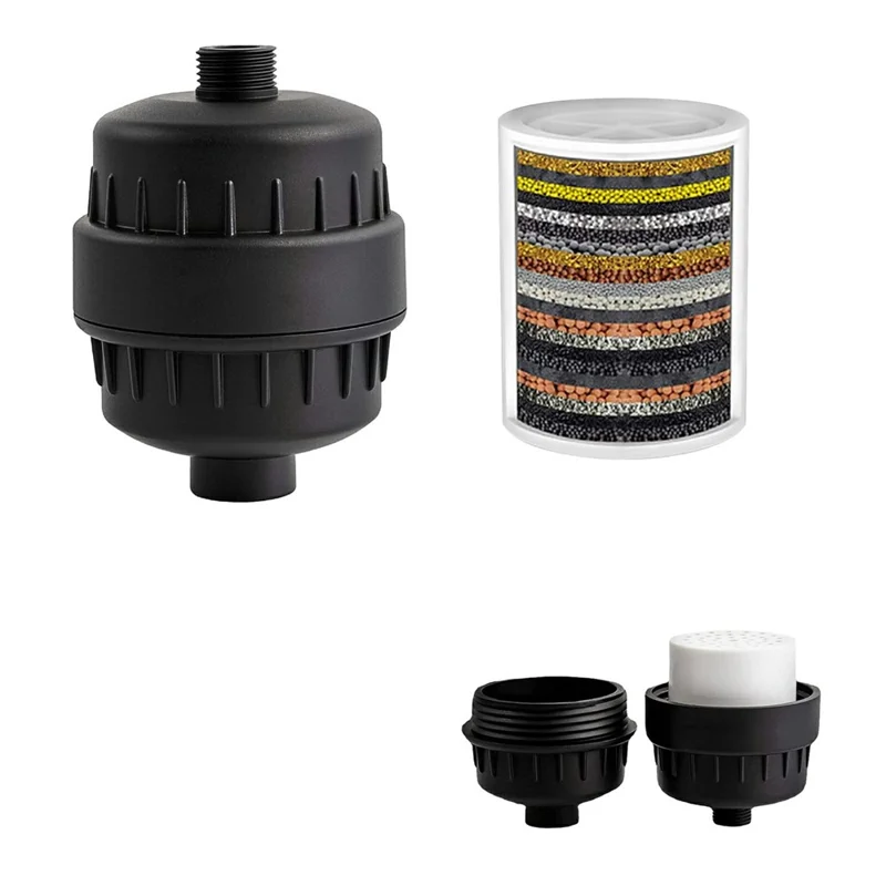 Filtro doccia a 15 strati Purificatore d'acqua per bagno di casa Prefiltro per soffione della doccia, Nero