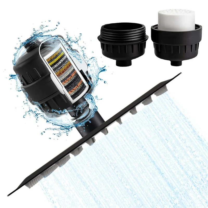 Filtro doccia a 15 strati Purificatore d'acqua per bagno di casa Prefiltro per soffione della doccia, Nero