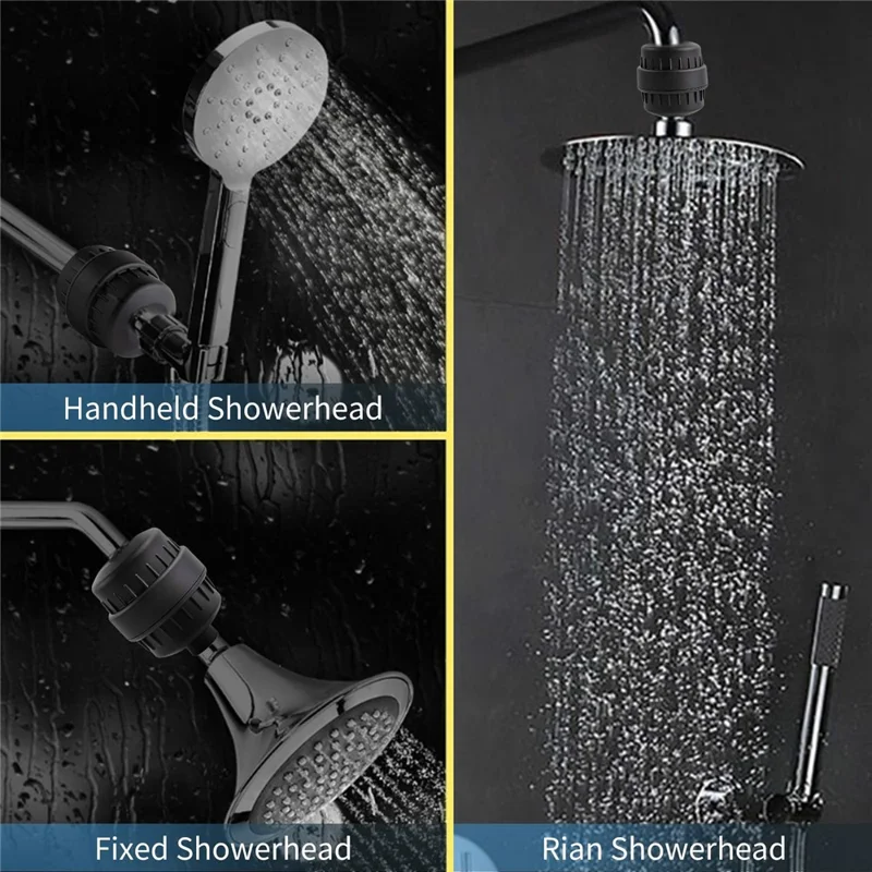 Filtro doccia a 18 strati Purificatore d'acqua per bagno di casa Pre-filtro per soffione della doccia, Nero