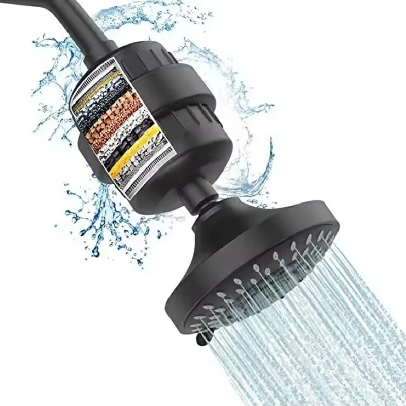 Filtro doccia da 20 strati Purificatore d'acqua per bagno di casa Soffione doccia Pre-filtro, Nero