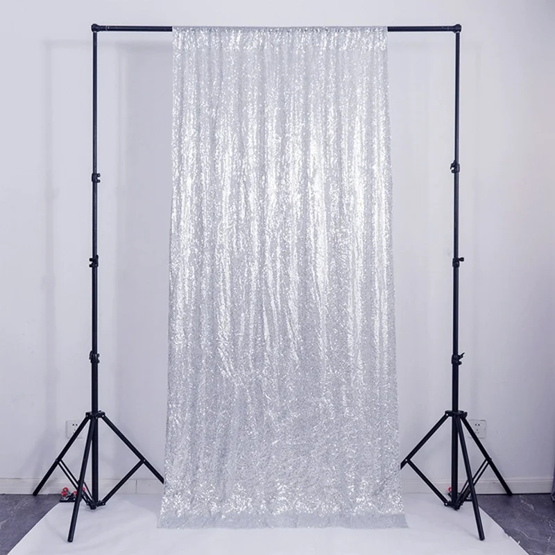 60 x 240 cm Glitzer-Stickerei Pailletten Hintergrundvorhang für Hochzeit Party Event Dekoration - Silber
