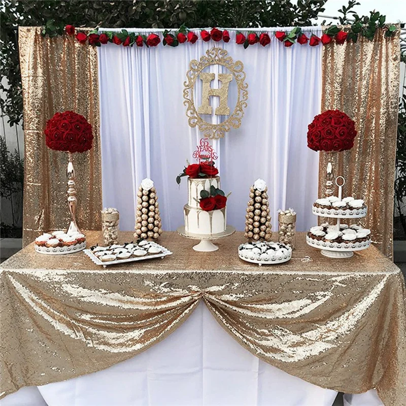 60 x 240cm Glitter Embroidered Sequin Backdrop Curtain for Wedding Party Event Decoration Gift - Champagne Gold