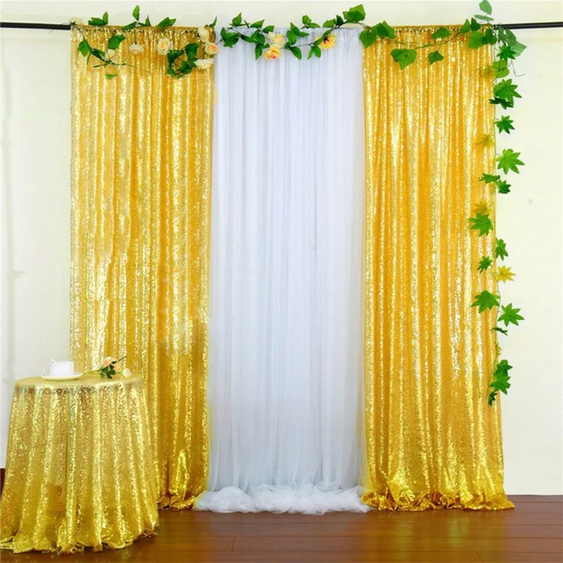 60 x 240cm Glitter Embroidered Sequin Backdrop Curtain for Wedding Party Event Decoration Gift - Champagne Gold