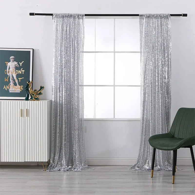 120 x 240 cm Vorhang mit Pailletten-Stickerei für Hochzeit, Party und Veranstaltungen - Silber