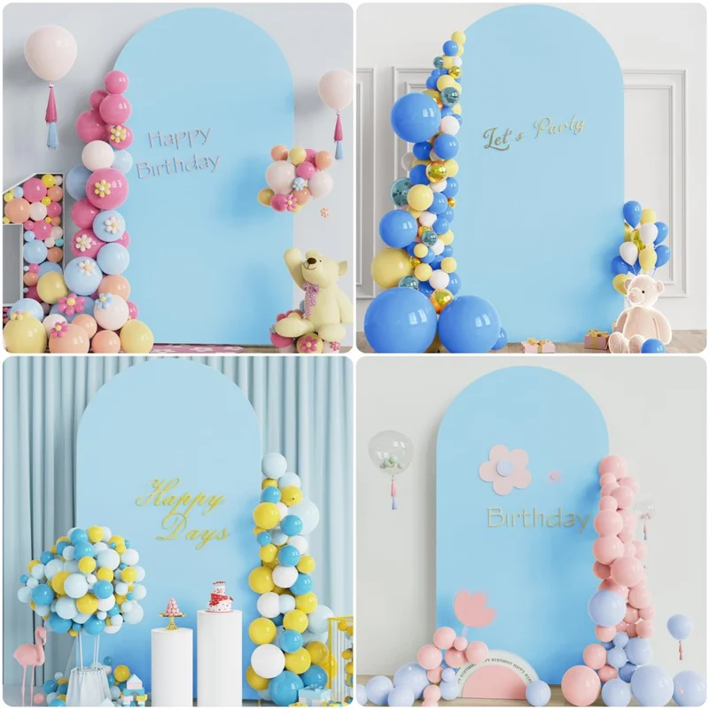 Elastic U-Shaped Arch Door Cloth Cover Decorative Backdrop for Birthday Party Wedding, 200x100cm - Sky Blue