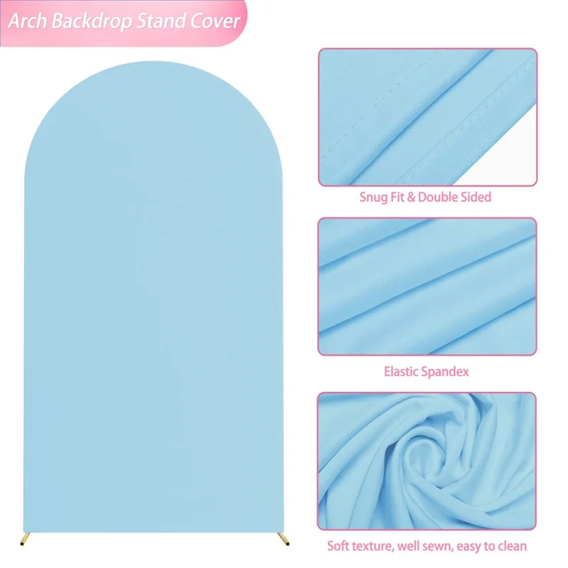Elastic U-Shaped Arch Door Cloth Cover Decorative Backdrop for Birthday Party Wedding, 200x100cm - Sky Blue