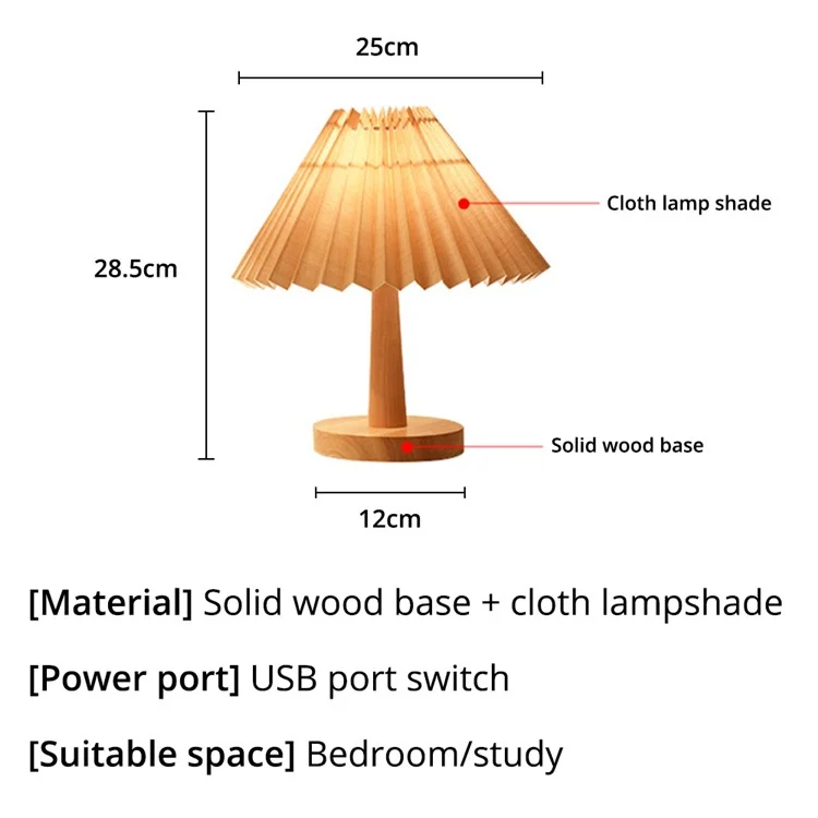 TA-016 Touch Control Table Lamp Pleated Shade Night Lamp 1600mAh Bedside Desk Lamp for Bedroom Living Room - Light Yellow Lampshade