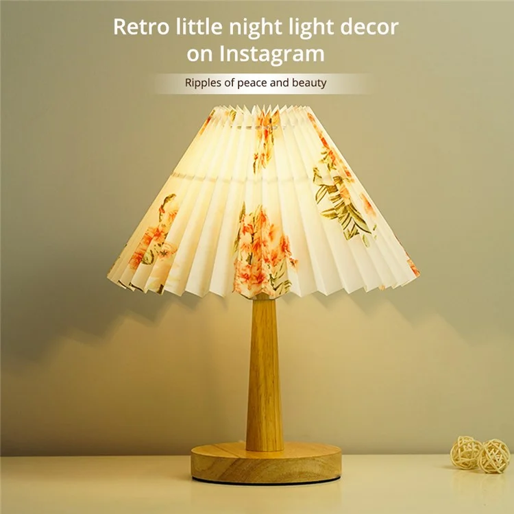 TA-016 Touch Control Table Lamp Pleated Shade Night Lamp 1600mAh Bedside Desk Lamp for Bedroom Living Room - Light Yellow Lampshade