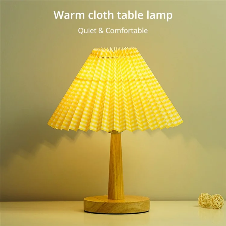 TA-016 Touch Control Table Lamp Pleated Shade Night Lamp 1600mAh Bedside Desk Lamp for Bedroom Living Room - Light Yellow Lampshade