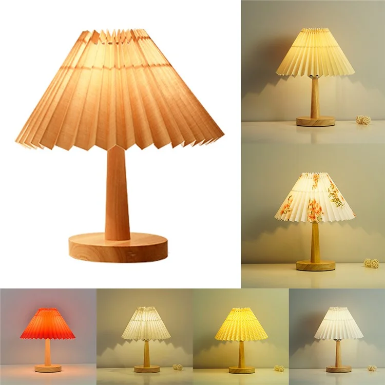 TA-016 Touch Control Table Lamp Pleated Shade Night Lamp 1600mAh Bedside Desk Lamp for Bedroom Living Room - Light Yellow Lampshade