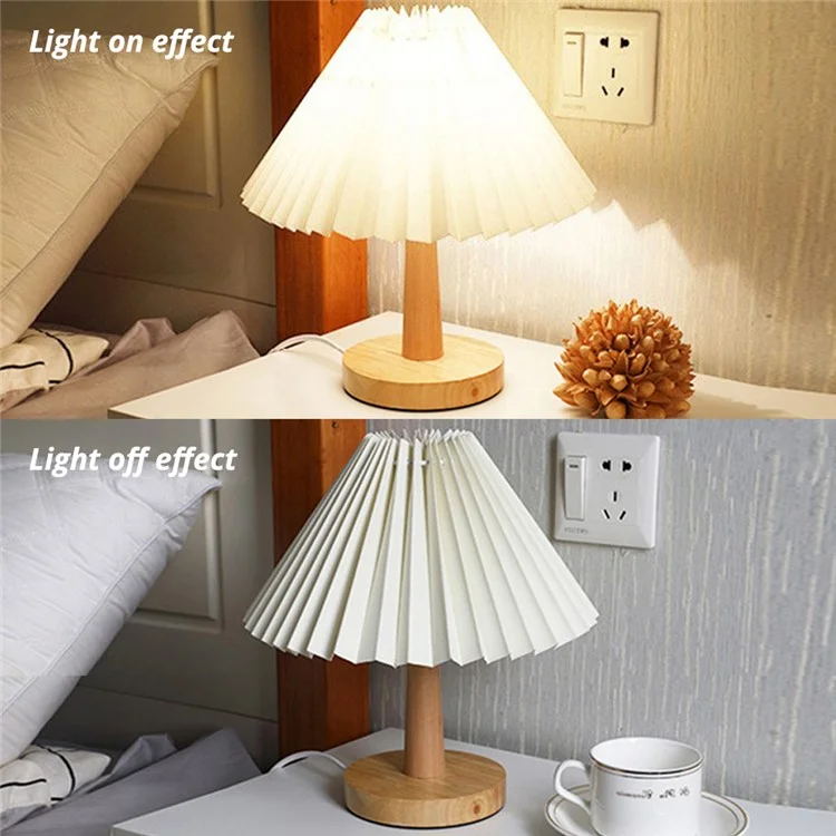 TA-016 Touch Control Table Lamp Pleated Shade Night Lamp 1600mAh Bedside Desk Lamp for Bedroom Living Room - Light Yellow Lampshade