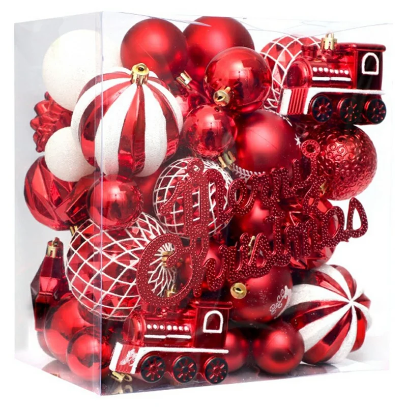 Ensemble de 65 Boules de Noël Peintes - Décorations Suspendues pour Sapin - Rouge+Blanc