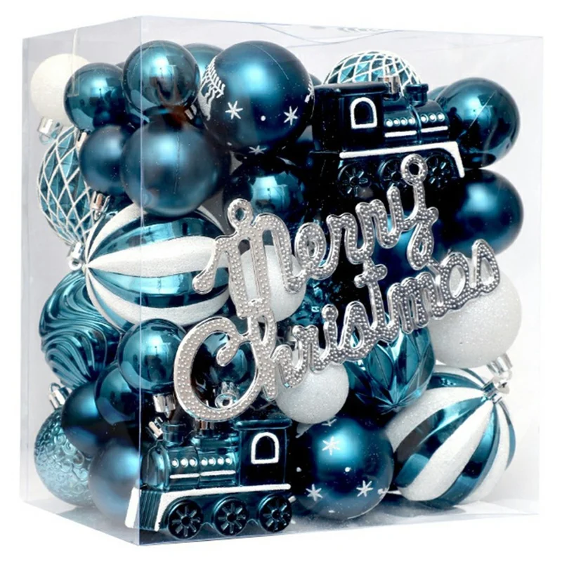 65Pcs / Set Christmas Tree Ornaments Painted Ball Set Decorative Hanging Baubles for Holiday Gift - Midnight Blue