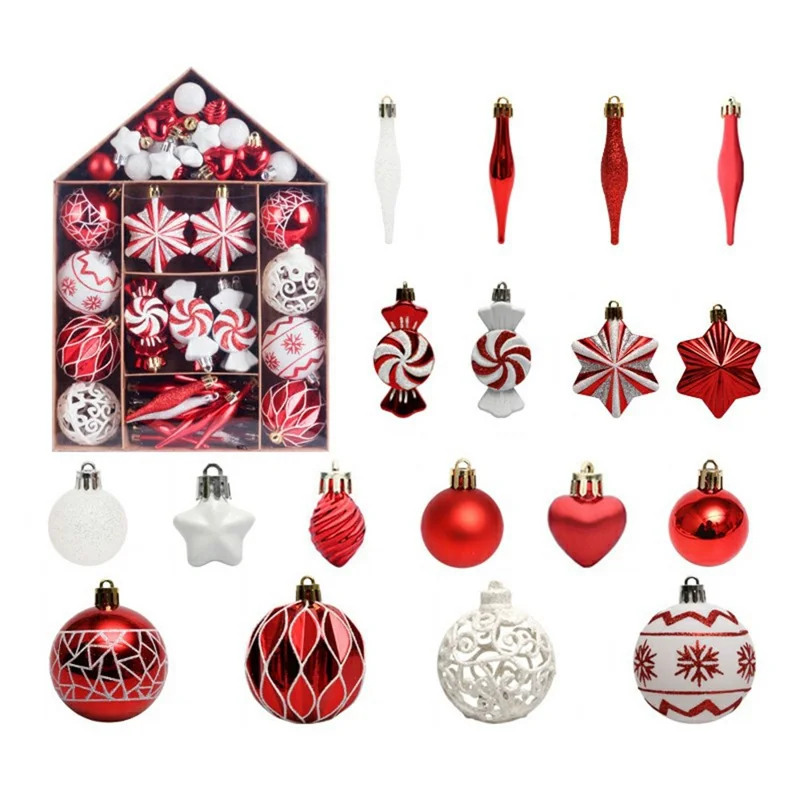 73 Pièces / Set Ornements de Noël Ensemble Boules peintes Xmas Suspendues Décorations de fête - Rouge+Blanc