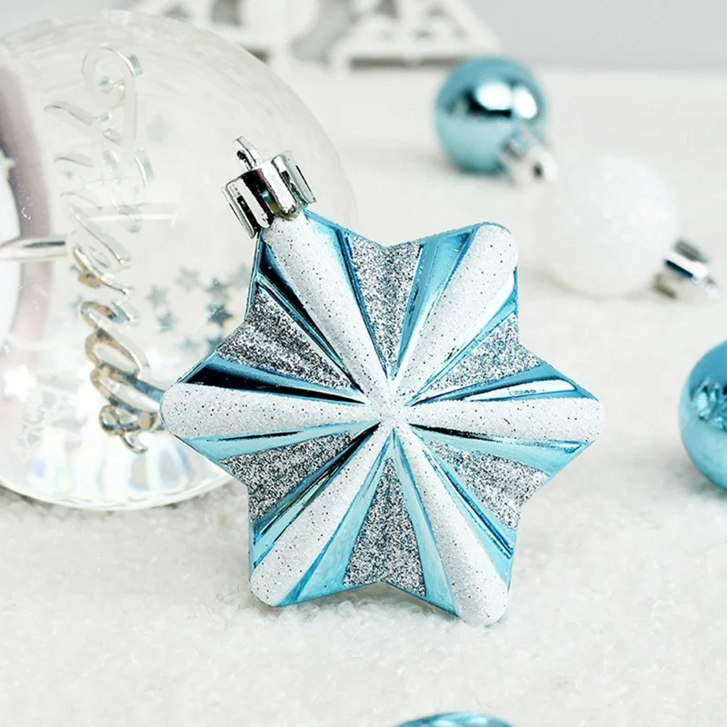 73Pcs / Set Christmas Ornaments Set Xmas Painted Ball Hanging Baubles Holiday Gift Decorations - Light Blue+White