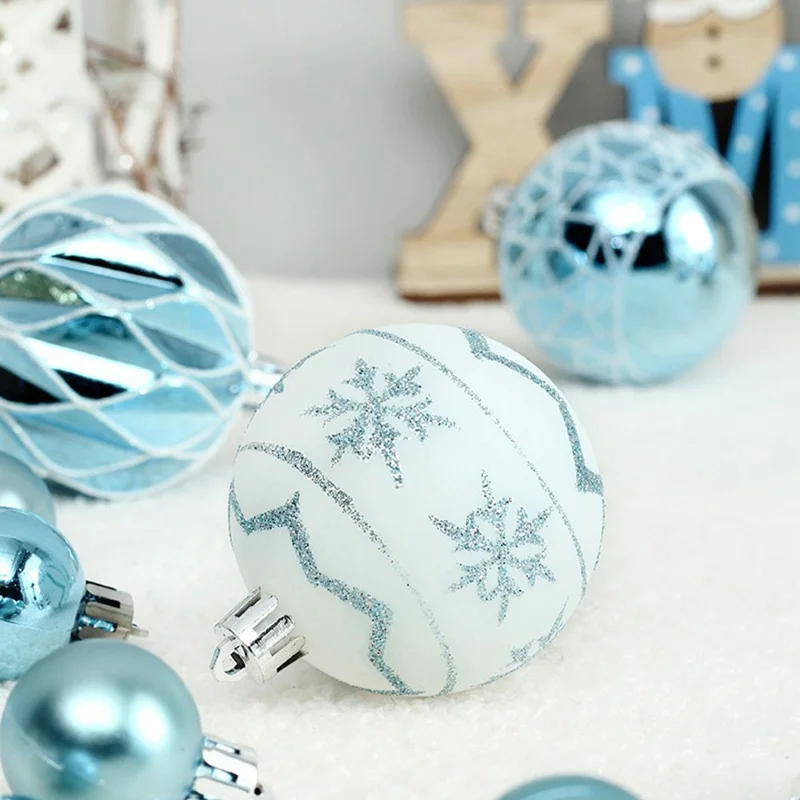73Pcs / Set Christmas Ornaments Set Xmas Painted Ball Hanging Baubles Holiday Gift Decorations - Light Blue+White