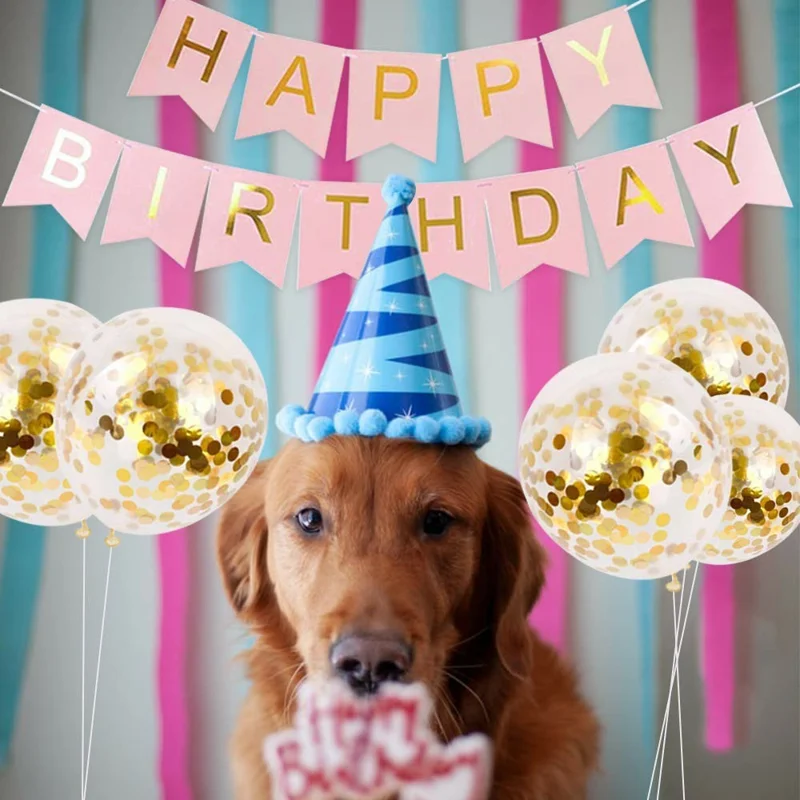 Bannière Joyeux Anniversaire avec Ensemble de Ballons en Feuille d'Or Scintillant de 12 Pouces - Décoration de Fête d'Anniversaire - Or+Rose