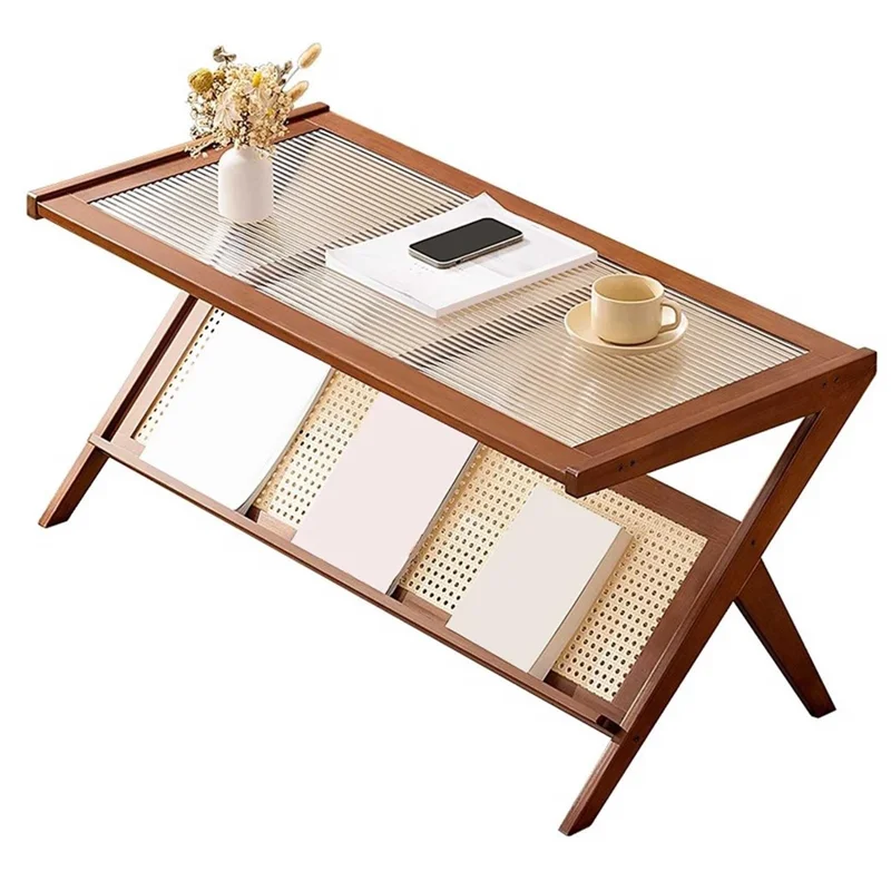 Moderner Glas-Rechteck-Couchtisch Minimalistischer Beistelltisch für kleine Räume - Tan
