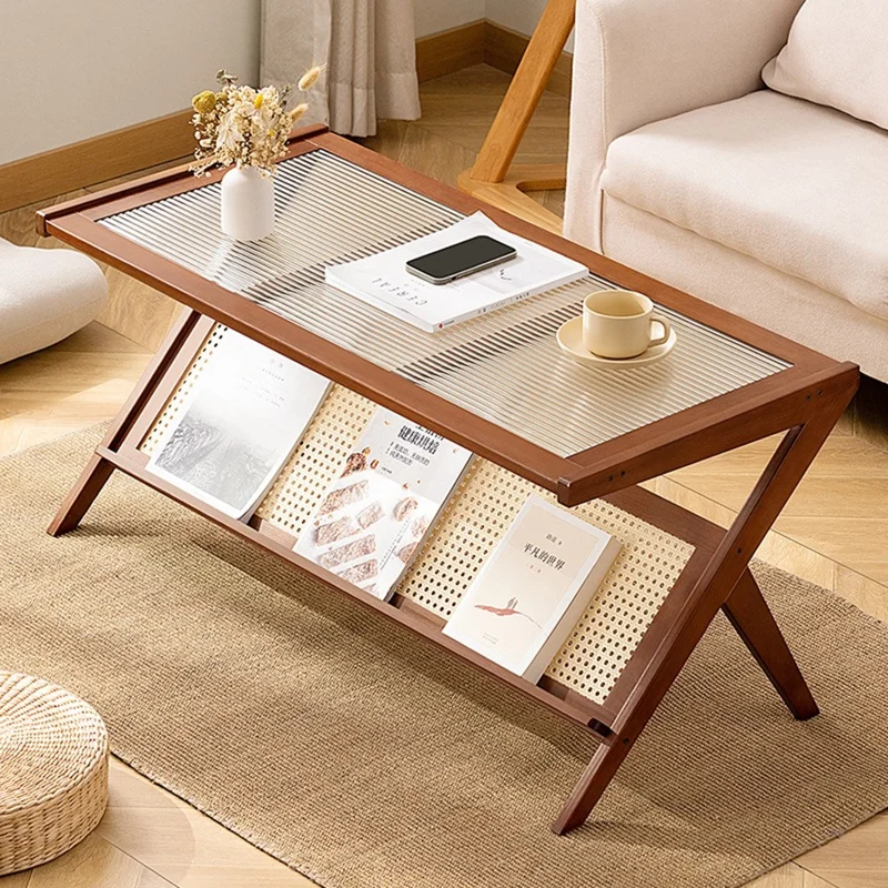 Moderner Glas-Rechteck-Couchtisch Minimalistischer Beistelltisch für kleine Räume - Tan