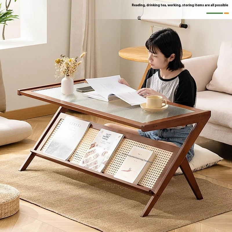 Moderner Glas-Rechteck-Couchtisch Minimalistischer Beistelltisch für kleine Räume - Tan
