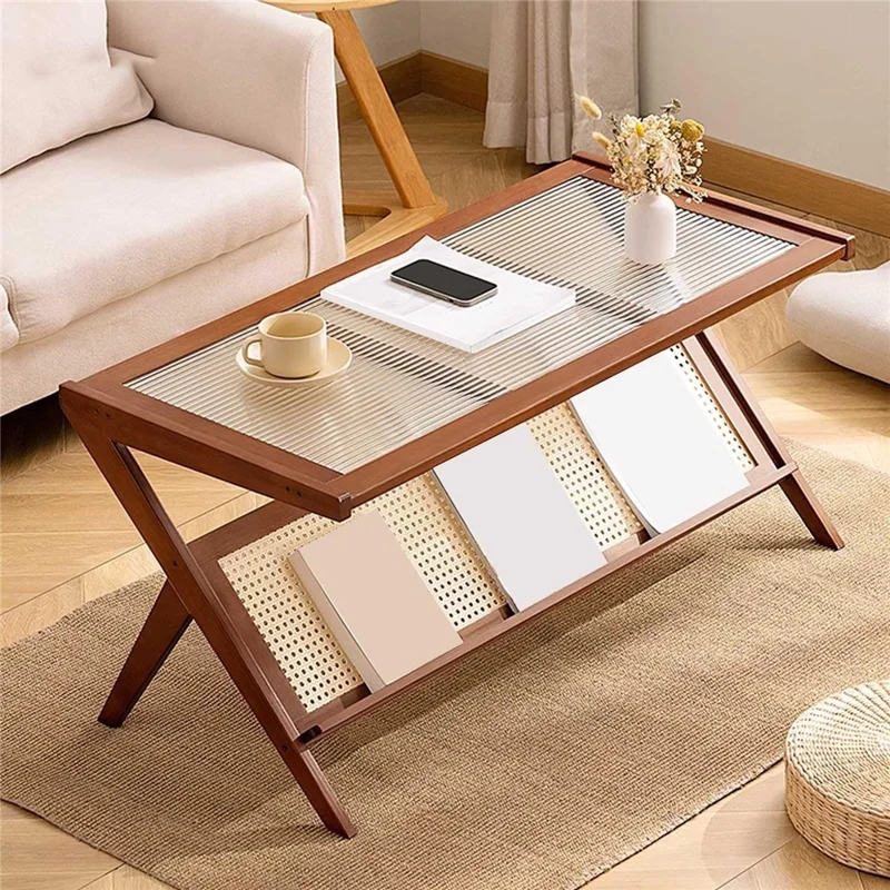 Moderner Glas-Rechteck-Couchtisch Minimalistischer Beistelltisch für kleine Räume - Tan