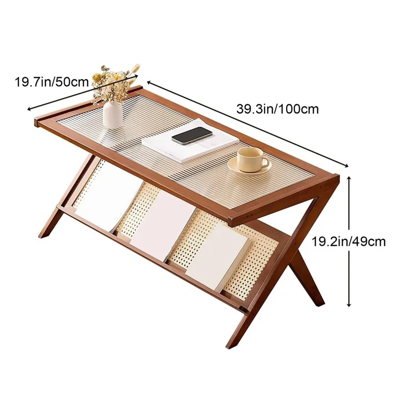 Moderner Glas-Rechteck-Couchtisch Minimalistischer Beistelltisch für kleine Räume - Tan