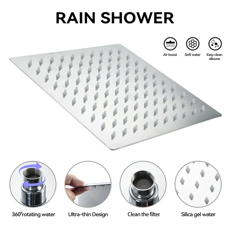 Chuveiro de Chuva Eletroplastificado de 8 Polegadas com Sistema de Chuveiro Montado na Parede com 5 Modos de Spray de Mão