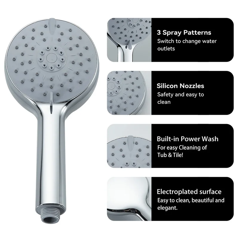 Chuveiro de Chuva Eletroplastificado de 8 Polegadas com Sistema de Chuveiro Montado na Parede com 5 Modos de Spray de Mão