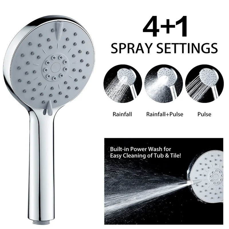 Chuveiro de Chuva Eletroplastificado de 8 Polegadas com Sistema de Chuveiro Montado na Parede com 5 Modos de Spray de Mão