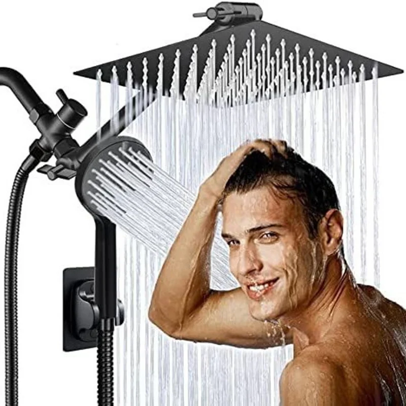 Chuveiro de Parede de 10 Polegadas com Cabeça de Chuva Preta, 5 Modos e Ducha de Mão