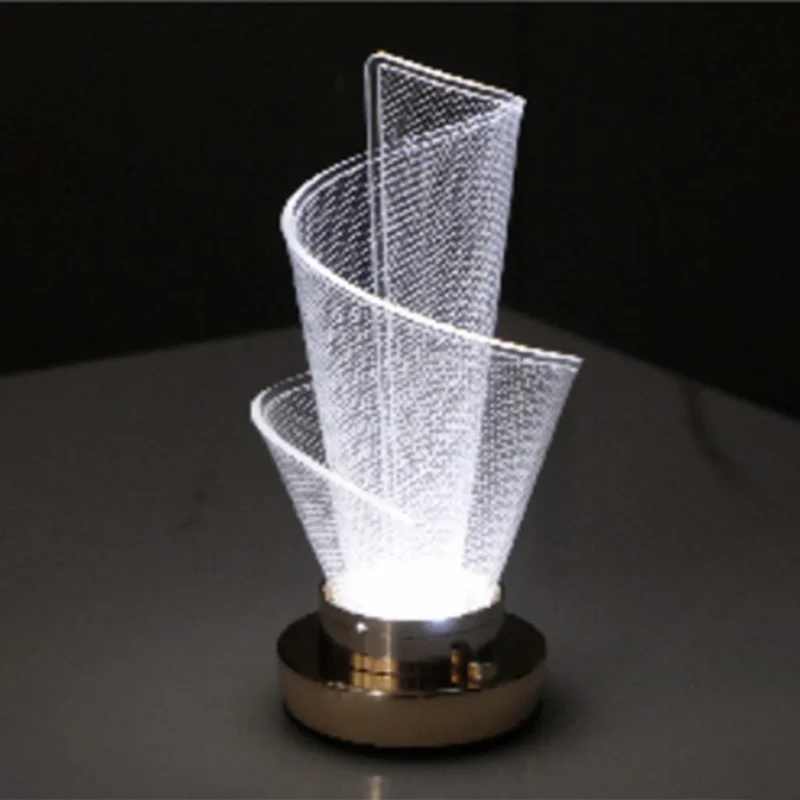 Lampe de table décorative design spirale en ABS + Acrylique, rechargeable, avec contrôle tactile pour table de chevet, éclairage d'ambiance