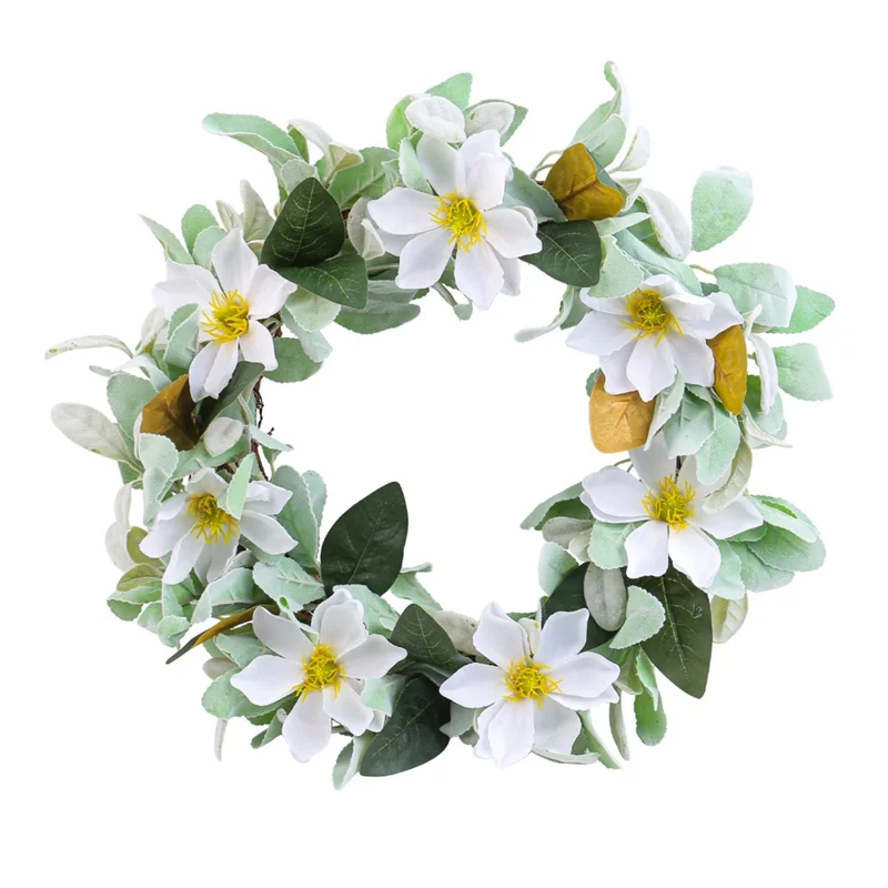 Artificial Magnolia Wreath Garland Door Wall Hanging Decor for Indoor Outdoor Wedding Garden