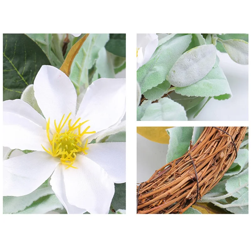 Artificial Magnolia Wreath Garland Door Wall Hanging Decor for Indoor Outdoor Wedding Garden