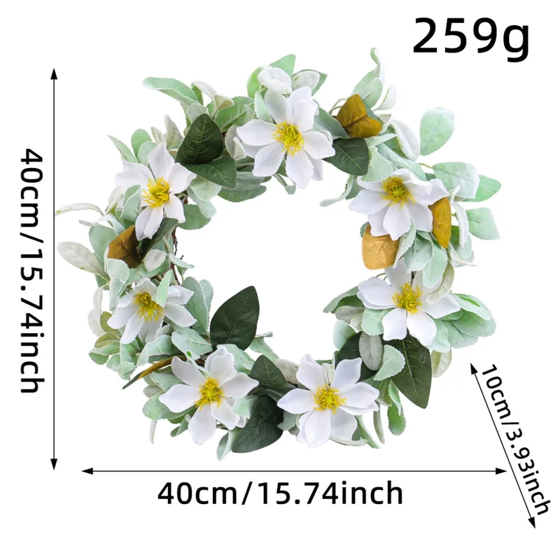 Artificial Magnolia Wreath Garland Door Wall Hanging Decor for Indoor Outdoor Wedding Garden