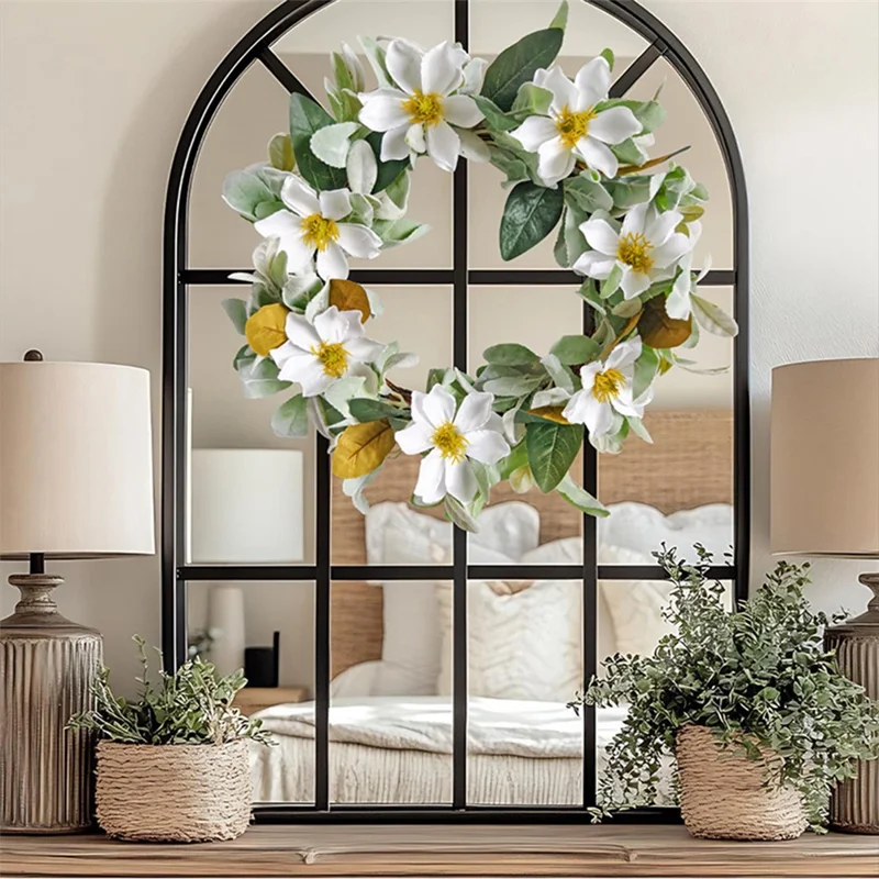 Artificial Magnolia Wreath Garland Door Wall Hanging Decor for Indoor Outdoor Wedding Garden