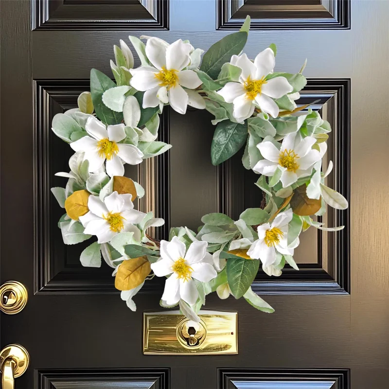 Artificial Magnolia Wreath Garland Door Wall Hanging Decor for Indoor Outdoor Wedding Garden