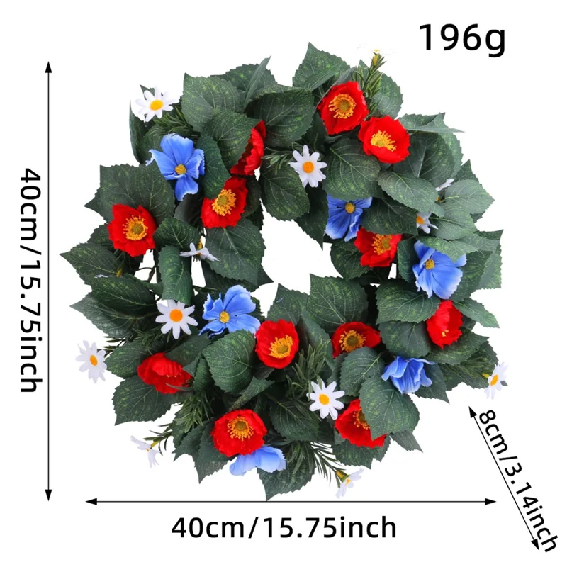 Ghirlanda decorativa per finestre e porte con fiori artificiali rossi e blu, con rami intrecciati per festività