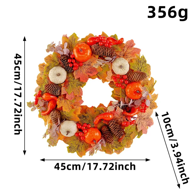 Autumn Pumpkin Pine Cone Wreath For Door Window Thanksgiving Decor Wall Hanging Berries Maple Leaf Garland