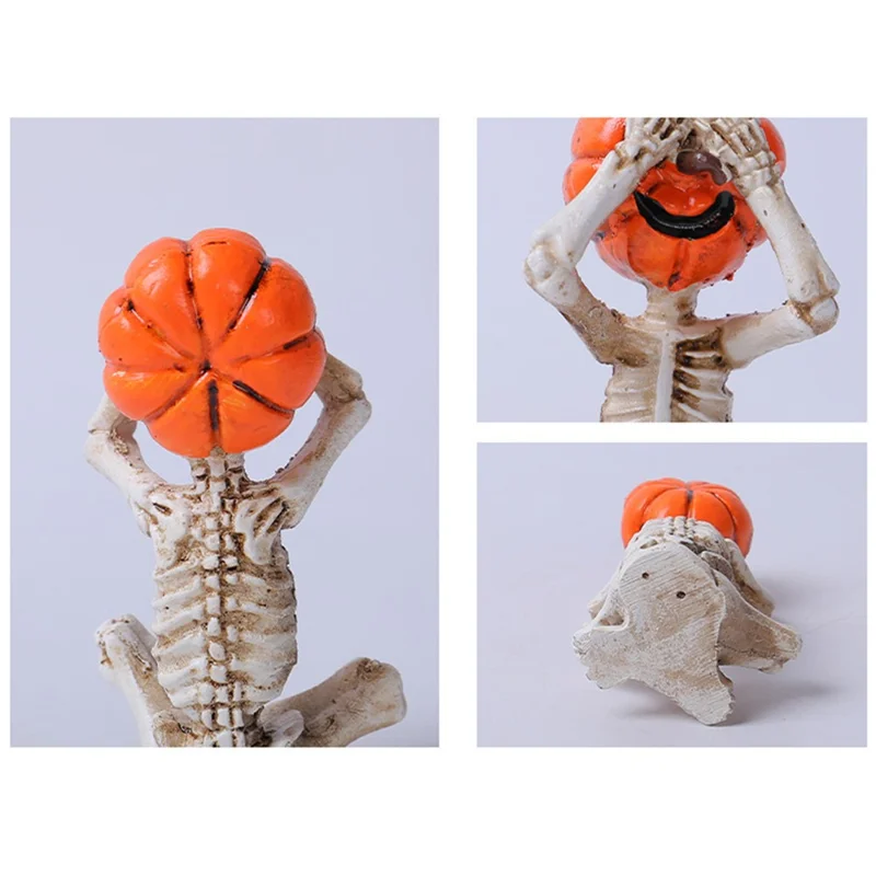 Conjunto de 3 Peças de Figurinhas de Meditação Yoga Abóbora Caveira para Decoração de Halloween em Casa - Estilo Gótico de Terror