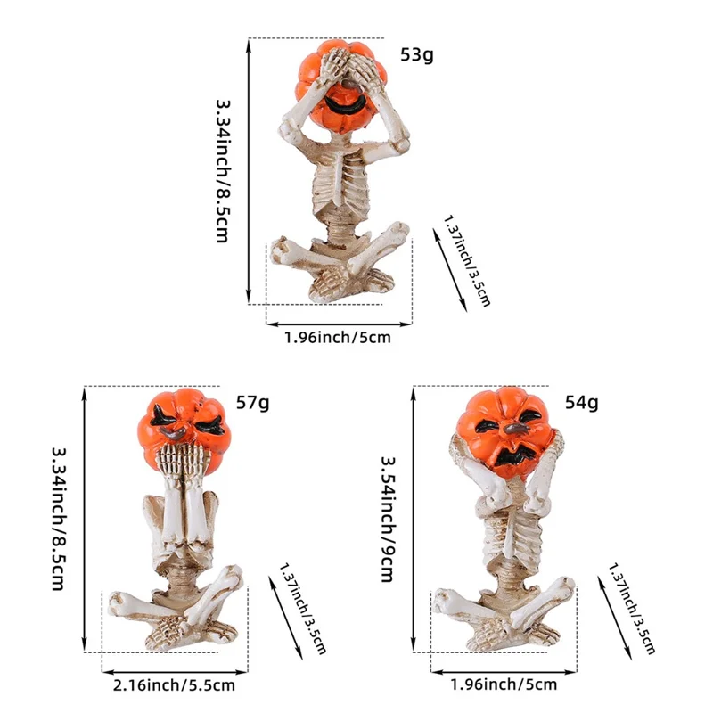 Conjunto de 3 Peças de Figurinhas de Meditação Yoga Abóbora Caveira para Decoração de Halloween em Casa - Estilo Gótico de Terror