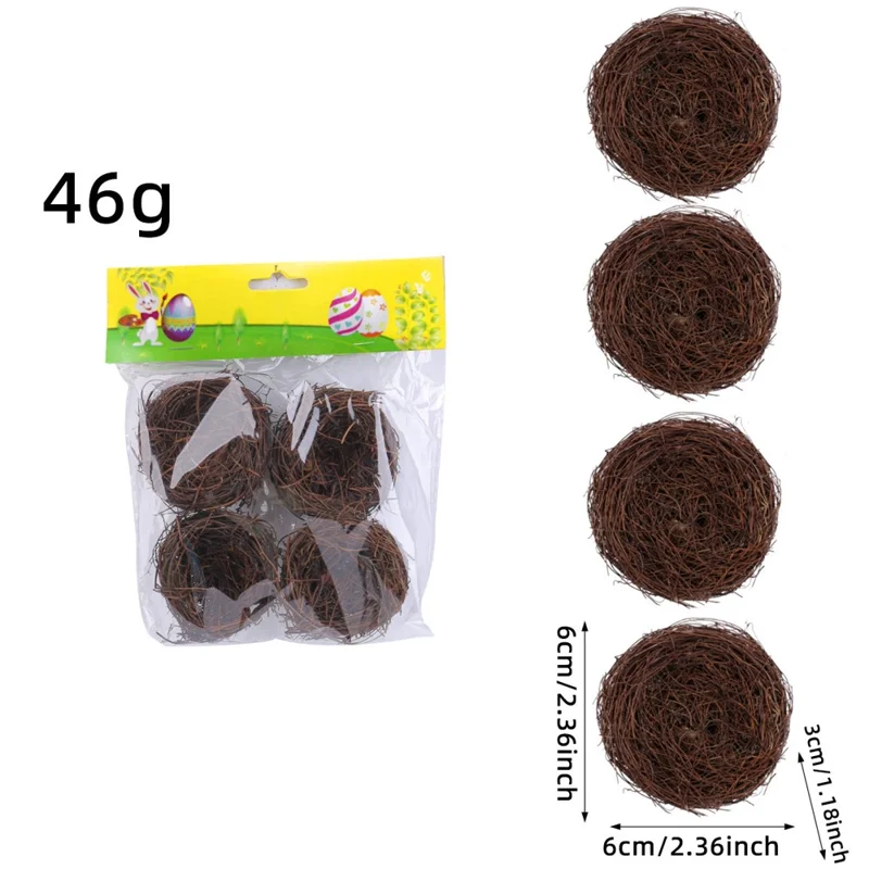 4 PCS Decoraciones de Nido de Pájaro de Pascua - Nidos de Ramitas Realistas para Manualidades de Jardín y Hogar, 6 cm / 2,4 Pulgadas