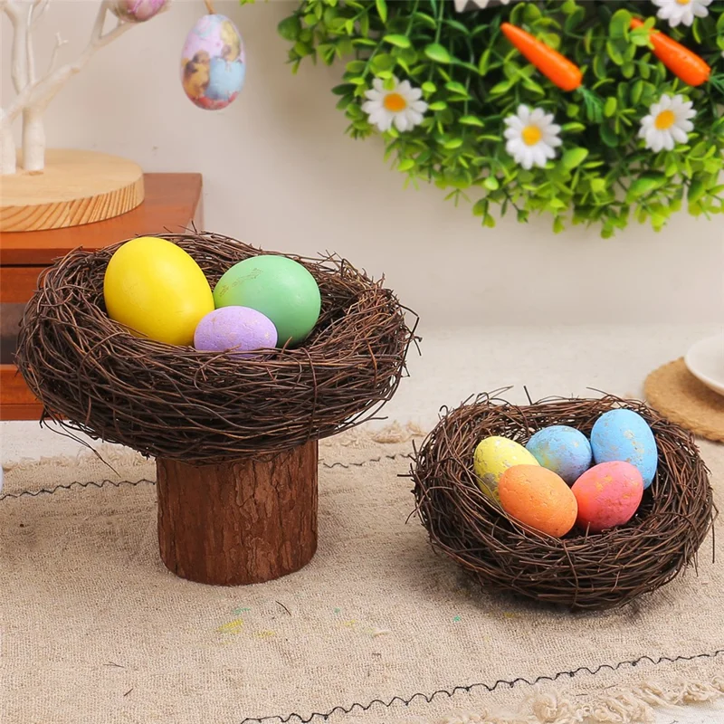 2 Peças de 8 cm Ninho de Pássaro Decorativo de Páscoa para Jardim - DIY Ninho de Vime Trançado