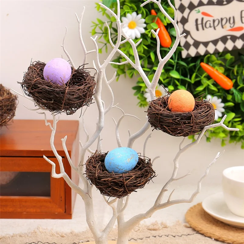 2 Peças de 8 cm Ninho de Pássaro Decorativo de Páscoa para Jardim - DIY Ninho de Vime Trançado