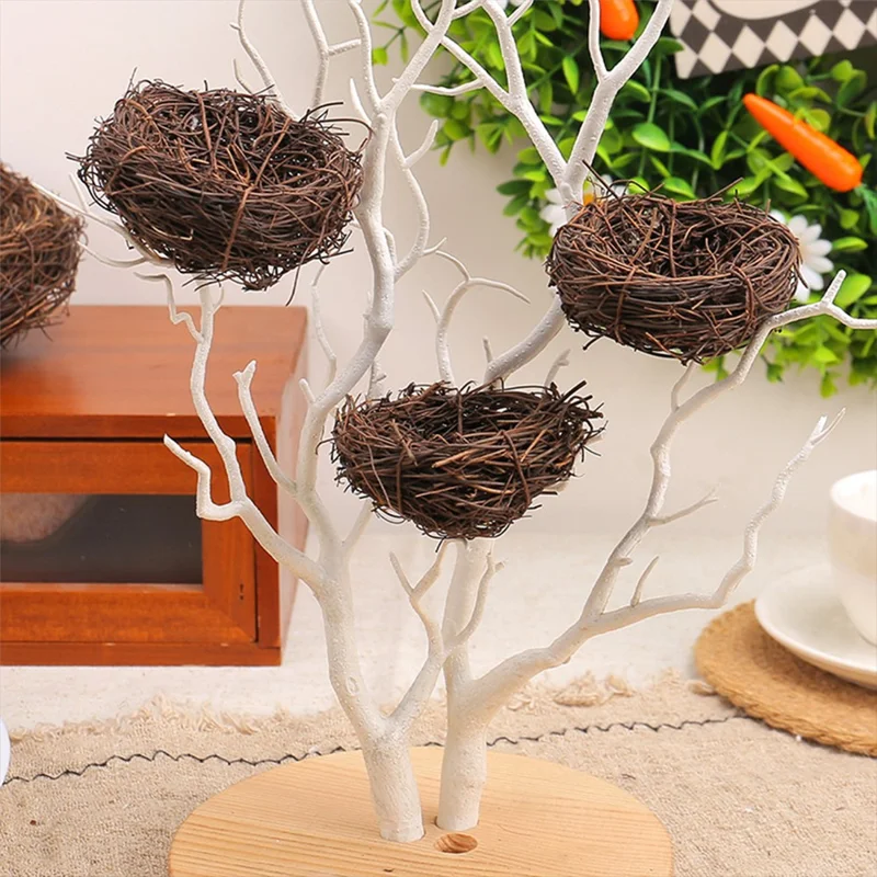 2 Peças de 8 cm Ninho de Pássaro Decorativo de Páscoa para Jardim - DIY Ninho de Vime Trançado