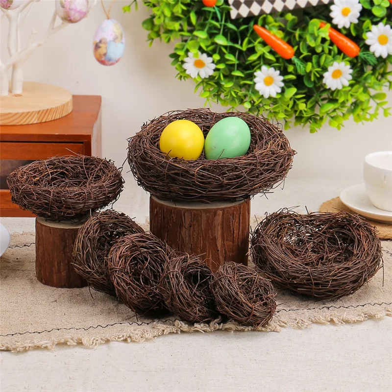 2 Peças de 8 cm Ninho de Pássaro Decorativo de Páscoa para Jardim - DIY Ninho de Vime Trançado