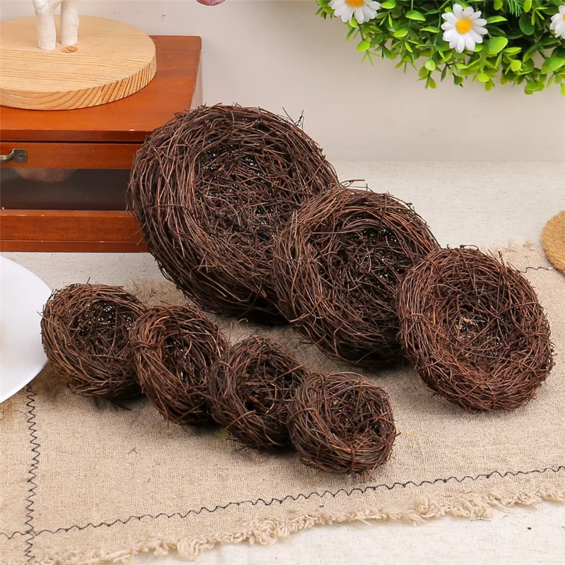 2 Peças de 8 cm Ninho de Pássaro Decorativo de Páscoa para Jardim - DIY Ninho de Vime Trançado