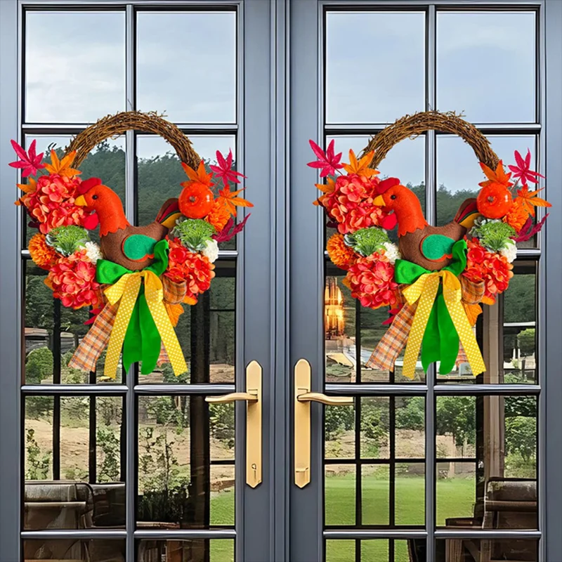 Guirlanda de Outono com Galhos de Hortênsia Seca e Folhas de Bordo para Decoração de Porta no Dia de Ação de Graças