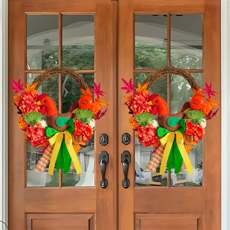 Guirlanda de Outono com Galhos de Hortênsia Seca e Folhas de Bordo para Decoração de Porta no Dia de Ação de Graças