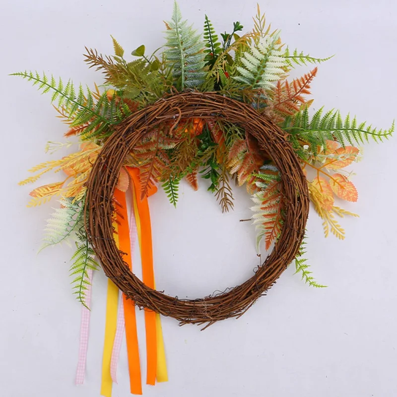 Artificial Sunflower Wreath For Front Door Autumn Harvest Pumpkin Dried Branches Greenery Wall Hanging Decor